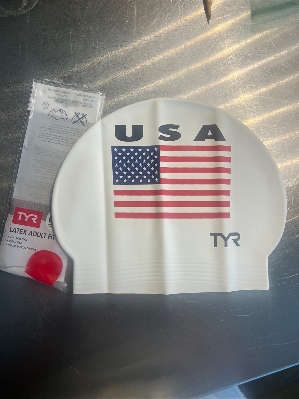 New TYR latex USA swimming cap
